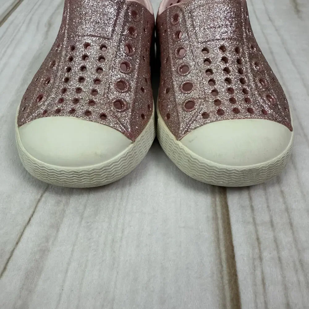 Native Jefferson Bling Shoes Glitter Slip On Shoes Kids Size C5 Rose Gold